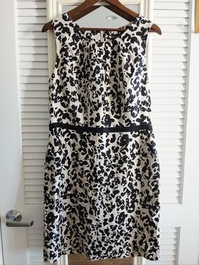 Leopard Print LINEN Sheath SUMMER Office DRESS Sleeveless POCKETS Womens Size 14